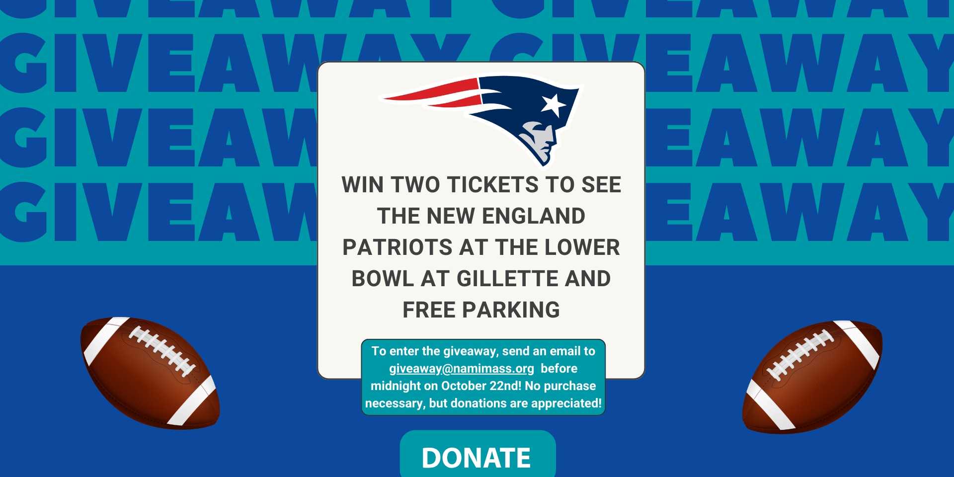 Copy of Pats Tix InstaFB Giveaway Graphic (Presentation) Promotional graphic for a New England Patriots ticket giveaway with football accents.