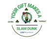 Logo that says, "Your Gift Makes a Slam Dunk This Giving Tuesday" with the Boston Celtics logo inside.
